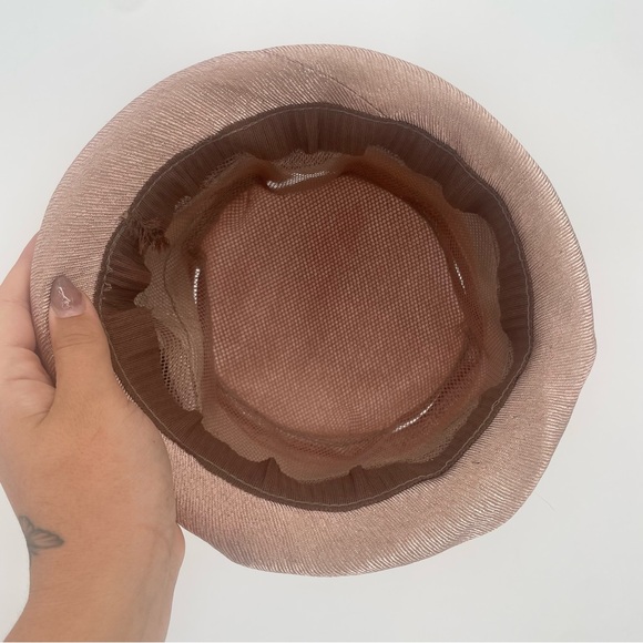 Vintage 1960s Taupe Satin Tall Hat With Brown Ribbon Bow - Picture 11 of 11